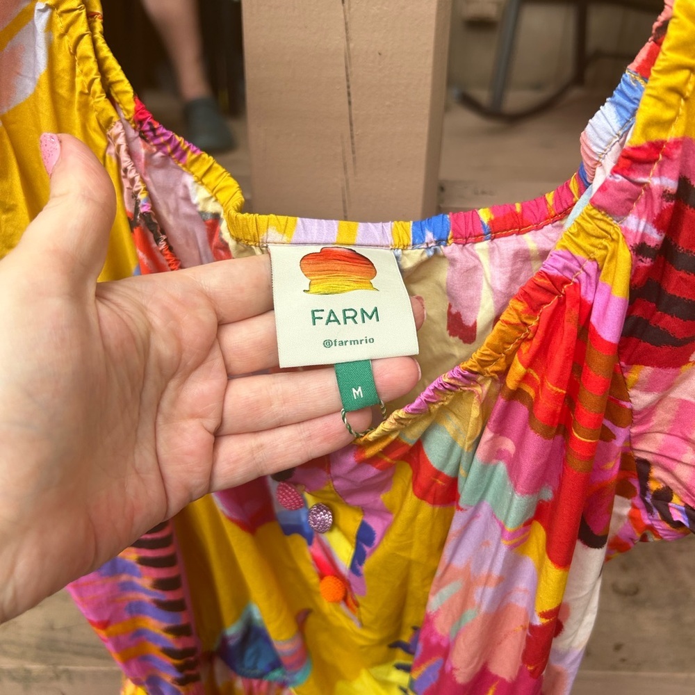 NWT FARM RIO Anthropologie Neon Macaws Puff Sleeve Maxi Dress - Picture 15 of 16